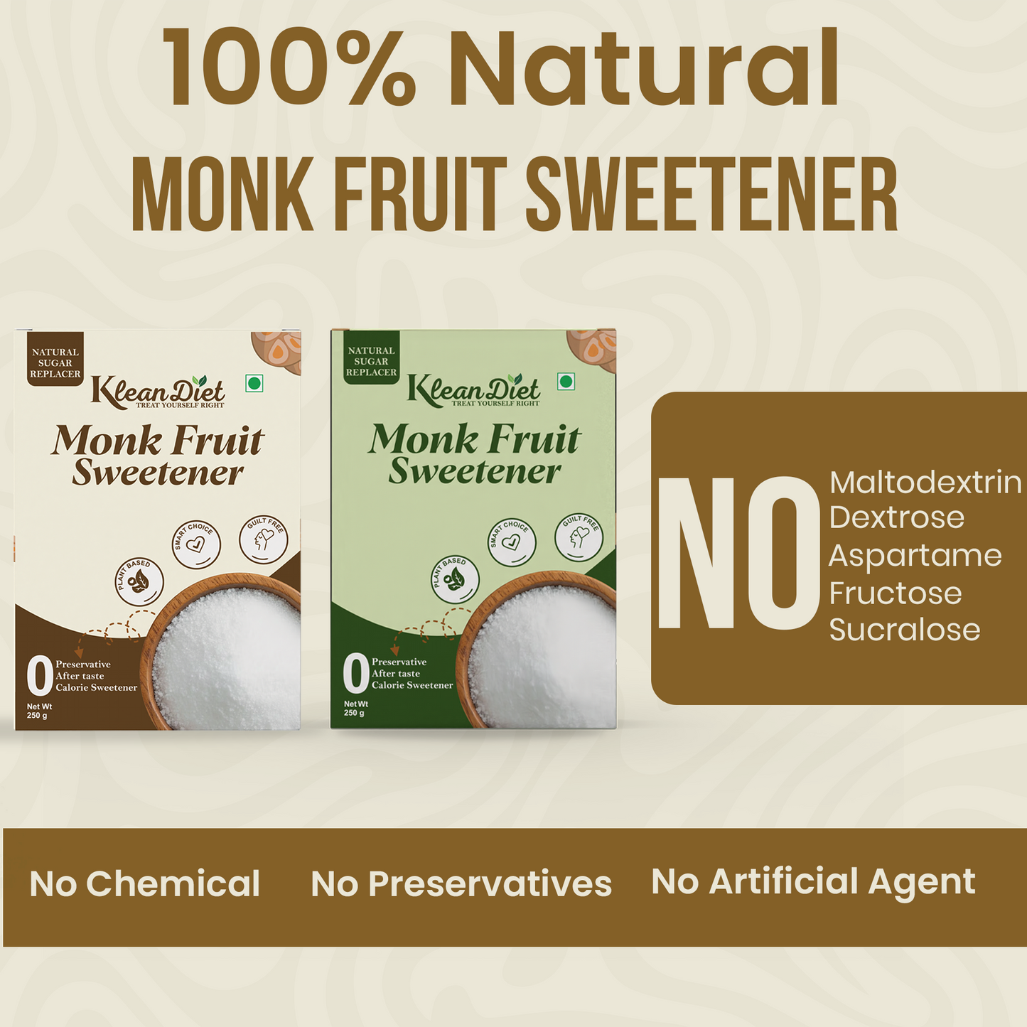 KleanDiet 1:1 Monk Fruit Sweetener | Zero Calorie, Keto & Diabetic Friendly | Natural Sugar Replacer for Daily Cooking & Beverages | Granulated | 250g (Pack of 1)