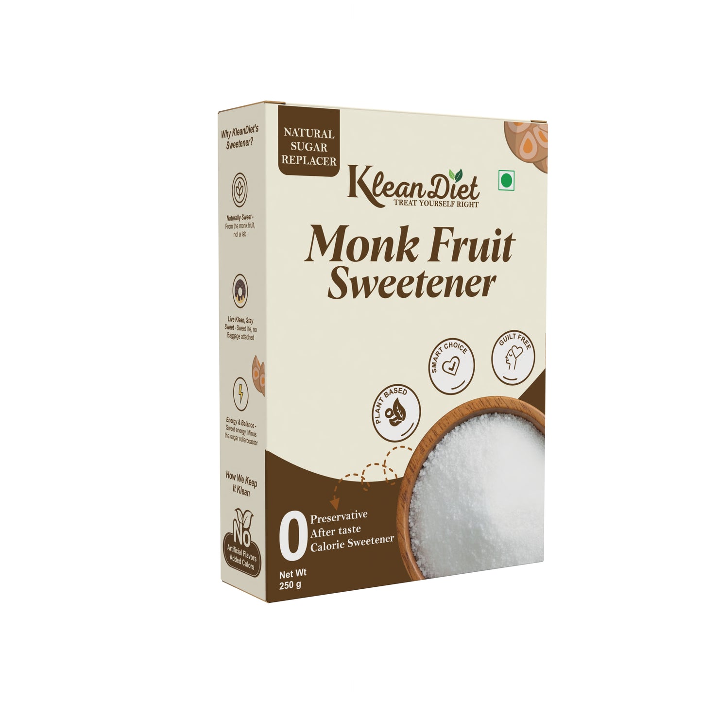 KleanDiet 1:2 Monk Fruit Sweetener | Zero Calorie, Keto & Diabetic Friendly | Natural Sugar Replacer for Cooking, Baking & Beverages | Granulated | 250g (Pack of 1)